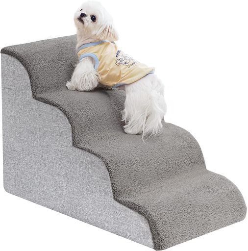 UROSS犬用階段小型犬用 高さ50CM -犬用ステップ階段スロープ高いベッドソファ、高密度発泡ペットステップ階段犬がベッドに乗るために、4段猫わんわんスロープ関節痛犬用(グレー)