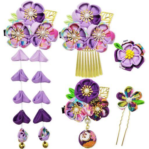 【BARAMOLY】 髪飾り 成人式 つまみ細工 髪飾り 卒業式 七五三 浴衣 袴 着物 振袖 手作り 造花 花飾り 入学式 豪華 着物 可愛い 和装小物 パープル