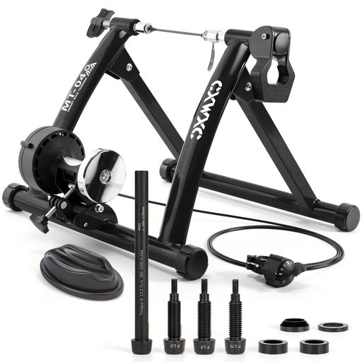 CXWXC サイクルトレーナー スルーアクスルセット付き 自転車 ローラー台 26~29インチ対応 6段階負荷調整 折りたたみ式 ブラック (MT-04D)