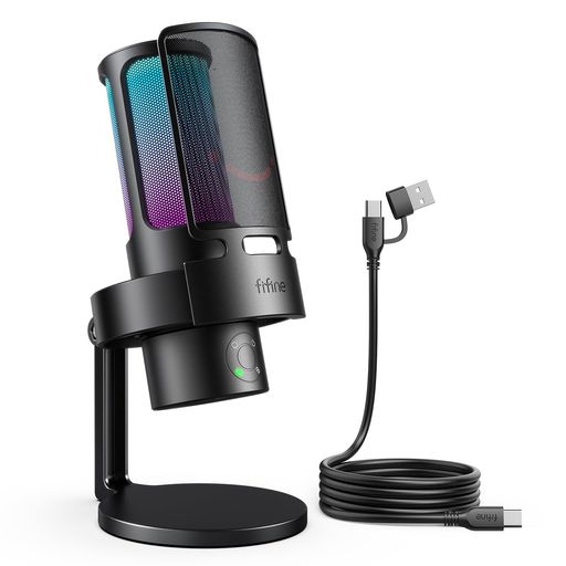 FIFINE USBコンデンサーマイク 単一指向性 双方向性 無指向性 ステレオ指向性 PCマイク ミュートボタン 音量調整 RGBライティング デスクトップスタンド付き PC/PS4/PS5対応 録音 WEB会議 テレワ…