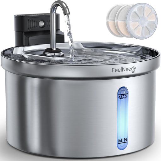 猫 水飲み器 自動 コードレス 充電式 FEELNEEDY 自動給水器 ペット水飲み器 猫 給水器 センサー タイマー 3.5L大容量/4000MAHバッテリー/活性炭フィルター3枚付 ステンレス製 3つの給水モード 静…