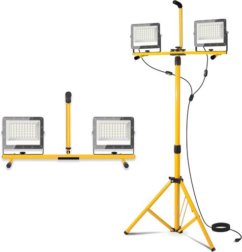 投光器 LED 作業灯 200W 21000LM 2灯式 三脚スタンド付き ワークライト 屋外 防水 IP65 5Mコード 昼光色 5000K 広配光120° 超高輝度 角度調節可能 PSE認証済 建築現場 工事現場 倉庫 駐車場 集魚灯 看… 13,403円