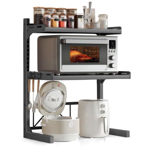 BLACK BADGER レンジラック 3段式 幅は41~60CM伸縮可能 棚板高さ調節可 キッチンラック 電子レンジ ラック キッチン 収納 棚 レンジ上ラック L字 耐荷重30KG カーボンスチール製 D33*H76*W40.5~59.5CM