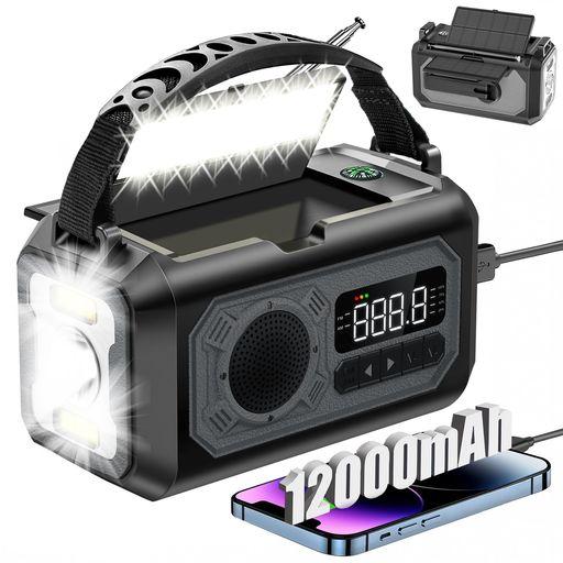 SONY 防災ラジオ ライト⭐️ソーラー&手回し&電池 12000MAH電池内蔵】防災ラジオ ソーラー多機能ラジオ 手回しラジオ