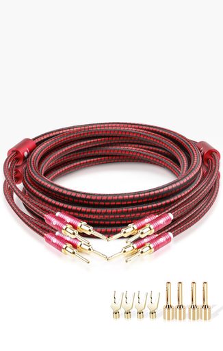 JIB スピーカーケーブル 1.5M [オスーオス] コンバーチブル Yラグとバナナプラグ 八個ずつ 銅金メッキコネクター アンプ/オーディオシステムなど適用