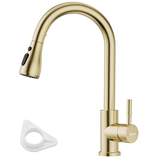 【AMAZON.CO.JP 限定】APPASO モダンキッチン混合栓 引き出し式スプレー付き シングルレバー SUS304 ステンレス製混合栓 キッチンシンク用混合栓 日本語説明書付き(金)