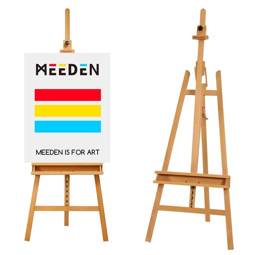 MEEDEN イーゼル ブナ木製 160-226CM 前傾式 角度調節 物置トレイ付き 垂直収納可能 最大121CMの張りキャンバスを対応 A型フレーム 組み立て簡単 安定性高い 三脚 画架 スタンド キャンバス立て