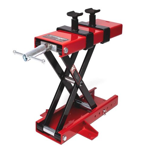 APEXTREME バイクジャッキ バイクリフト リフトジャッキ 耐荷重500KG 安全ストッパー付き アタッチメント付き ハンドル付き レッド