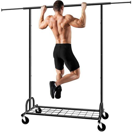 SPECILITE パイプハンガーラック 耐荷重217KG 大容量 幅130~190CM 頑丈なメタル 折り畳める 幅、高さ伸縮 組み立て簡単 衣類収納 キャスターと棚付き ブラック