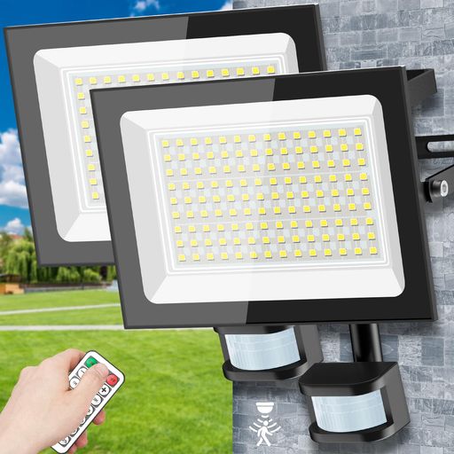 KIWEN センサーライト 屋外 人感センサー 投光器 コンセント LED 超爆光 100V 100W 防犯ライト 120°広角照明 自動点灯/消灯 無段階調光 6500K IP66防水 防塵機能 リモコン操作/常時明暗点灯機能/検…