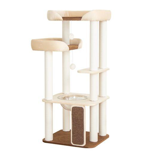 LULUCAT キャットタワー 据え置き おしゃれ クッション入りベッド 高さ135CM 多頭飼い コンパクト シニア猫 冬夏兼用 夏用ござ付き 大型猫 ワイドベース 安定感 オランダベルベット 転倒防止…