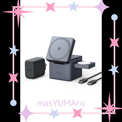 ANKER 3-IN-1 CUBE WITH MAGSAFE: マグネット式 3-IN-1 ワイヤレス充電ステーション/USB急速充電器付属/ワイヤレス出力/APPLE WATCHホルダー付/MFI認証/IPHONE 17 / 16 / 15 / 14