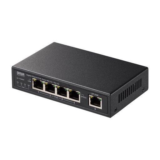 サンワサプライ スイッチングハブ ギガビット対応 POE+ 5ポート 4ポート給電 IEEE802.3AT 1ポート最大30W 合計60W 金属筐体 ファンレス LAN-GIGAPOE52