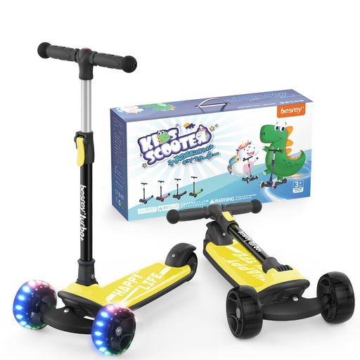 BESREY キックスクーター キックボード子供 キッズスクーター 三輪車 3輪タイプ 4階段調節可能 方向転換 後輪ブレーキ 高さ調整可能 光るLEDタイヤ 軽量 持ち運び便利 多機能 コンパクト 静…
