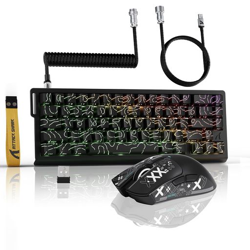 ATTACK SHARK ラピットトリガーキーボードとマウスセット X68PROゲーミングキーボードとX11ゲーミングマウス ワイヤレスセットキーボード-磁気スイッチ RT0.01MM 2.4GHZ/BT/有線
