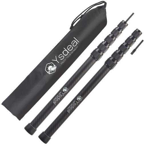 [YSDEAL] タープポール 3Kカーボン 100%炭素繊維 最大直径25MM 長さ42-180CM調節可能 わずか235G(1本あたり) テントポール 6継無段階調節 スライド式 伸縮ポール (2本組)