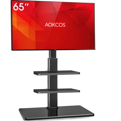 AOKCOS テレビスタンド 壁寄せスタンド 32~65インチ対応 テレビ台 首振り可能 チルト機能 高さ調整 棚板2枚付 荷重40KG ブラック FTC3401AGB-J