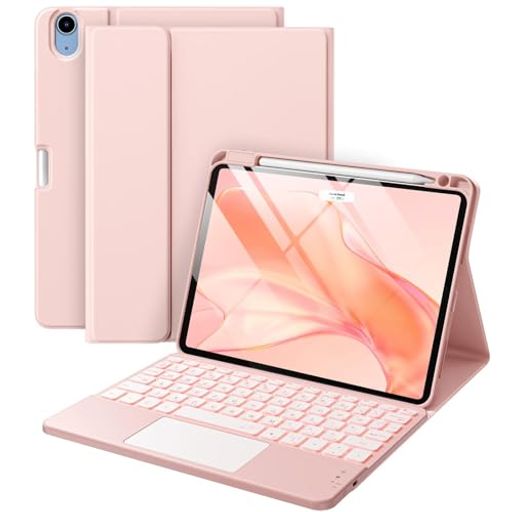 HETHOT【【TELEC認証取得済み】】IPAD用 AIR キーボード付きケース - 2025 M3/2024 M2 11インチ 分離型 タッチパッド付き 日本語JIS配列 7色バックライト カラーキーボード 防汚素材 脱着式 大容量バ…
