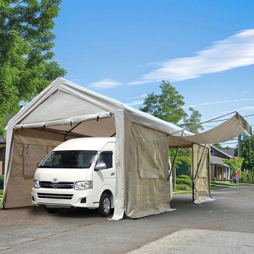 【UV？防水 上開きドア】OSJ テント 車庫 ガレージ 3×6M UV カーポート 軽自動車用 大型 車 駐車 スチール製 頑丈 仮設倉庫 タープ【ベージュ】