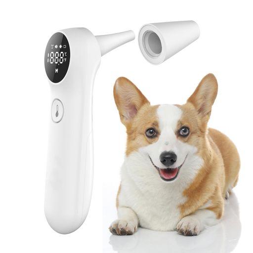 犬用 非接触 耳温計|1秒測定・±0.2°C高精度|獣医師推奨 赤外線温度計・大画面LCD・静音モード (電池交換可能)・ホワイト