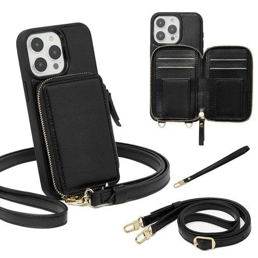 IPHONE 15PRO MAX対応ケース6.7 IPHONE 15 PRO MAX手帳型ケースカード収納 ZVE ICカード IPHONE 15PRO MAXケースショルダー 財布型ケース 斜め掛け紐付き アイフォン15PRO MAX ストラップ付き