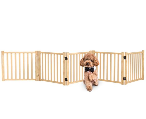 OAPETY ペットゲート 置くだけ 犬 ゲート ペットフェンス 高さ43CM 幅292CM 自立型ゲート 折りたたみ式 犬フェンス 室内用 ペット飛び出し防止柵 木製 玄関 軽量