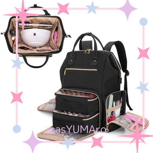 BAFASO マニキュア収納 リュック 56ボトル用 ネイルライト ネイル道具 収納 3WAY 持ち運び 黒