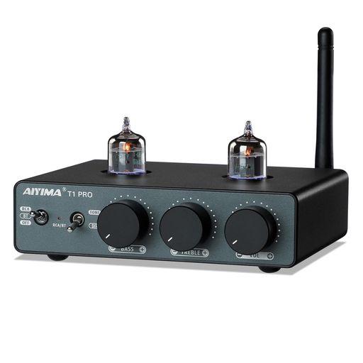 AIYIMA T1PRO JAN5725W TUBE真空管 BLUETOOTH 5.1 プリアンプ トリガー付き QCC3040+NE5532 APTX-HD プリアンプ 高低音制御対応 HIFI ステレオ アクティブスピーカー適用 電源付き