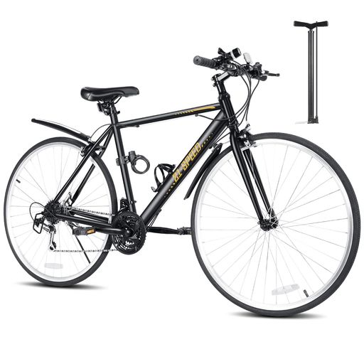 MIXIU クロスバイク シマノ製21段変速 自転車 700C 27インチ相当 高炭素鋼フレーム 軽量 クロスバイク 男女兼用 通勤 通学 旅行 街乗り マウンテンバイク 空気入れ付き、前後泥除け、ワイヤ…