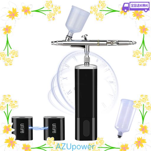 URLIFE エアブラシ バッテリー交換式 充電式 2個バッテリー付き HPADB コンプレッサー セット 稼働時間を2倍に 自動電源ON/OFF 軽量 持ちやすい エアーブラシ