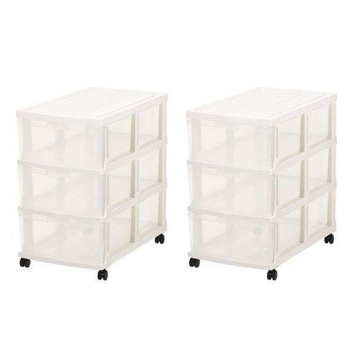 JEJアステージ 収納ケース エミングロングストッカー 3段 ホワイト 簡単組立 日本製 340×420×680MM 2個セット