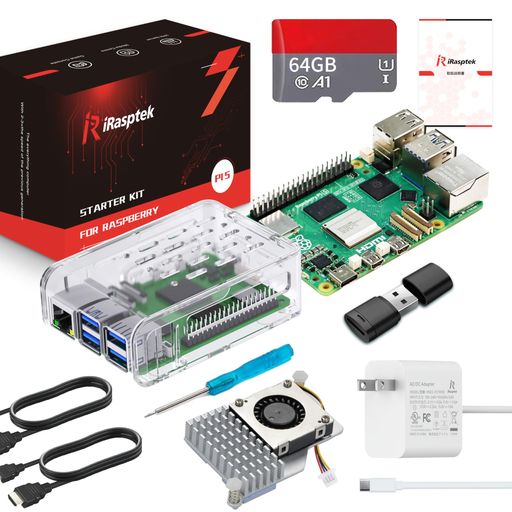 IRASPTEK STARTER KIT FOR RASPBERRY PI 5/ラズベリーパイ5 RAM 2GB — 64GB ラズベリーパイ OSをプリインストー(透明) 22,184円