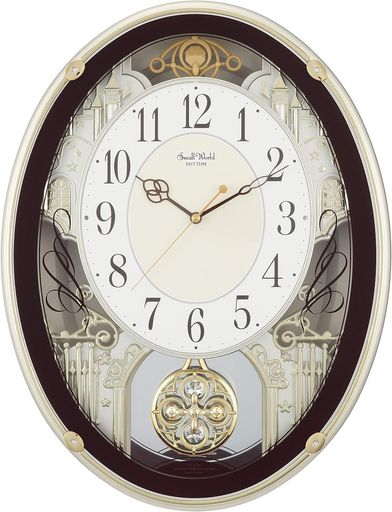 リズム時計 電波 掛け時計 スモールワールドプラウド メロディアミューズ付き ブラウンメタリック 4MN523RH06