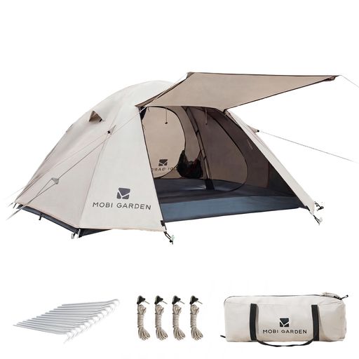 MOBI GARDEN テント 1-2人用 キャンプテント 自立式 前室あり ドームテント 耐水圧3000MM コンパクト軽量 二重層構造 通気防風防雨 バイク アウトドア 登山用 簡単設営 初心者キャンプ用品