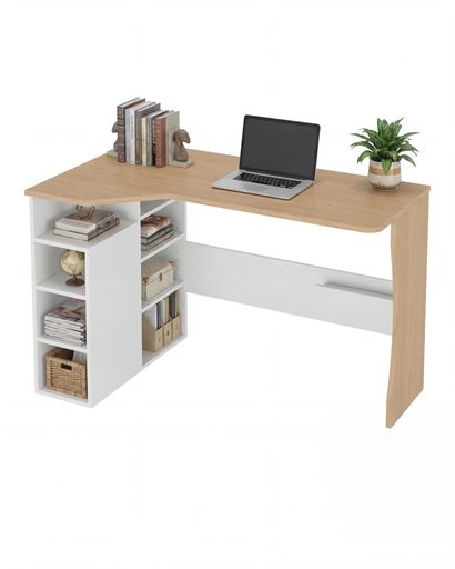 GARVEE L字デスク パソコンコーナーデスク 学習机 120CM 収納付き ラックセット 勉強机 コンパクト PC コーナー ホワイト オーク 在宅ワーク 書斎 省スペース 学習 11,028円