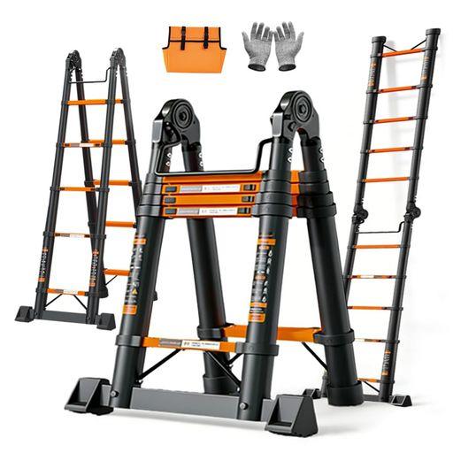 CXYIN-HOME はしご兼用脚立 多機能脚立 伸縮はしご 耐荷重150KG 1.7+1.7M 12KG 一台二役 段差対応 業務用 屋外室内兼用 角度/長さ調節可能 炭素鋼管製 滑り止めスタンド付き 補強金具 高耐荷重 錆…