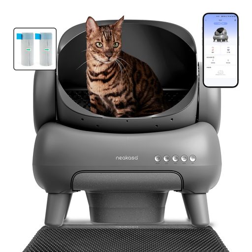 NEAKASA M1 猫 トイレ 全自動 自動清掃 多頭飼い対応 9つのセンサー搭載 革新屋根なしオープン&amp;広々設計 ゴミ捨ては2週間に1回 お留守番対策 臭いが漏れにくい 専用APP IOS/ANDROID対応 グレー
