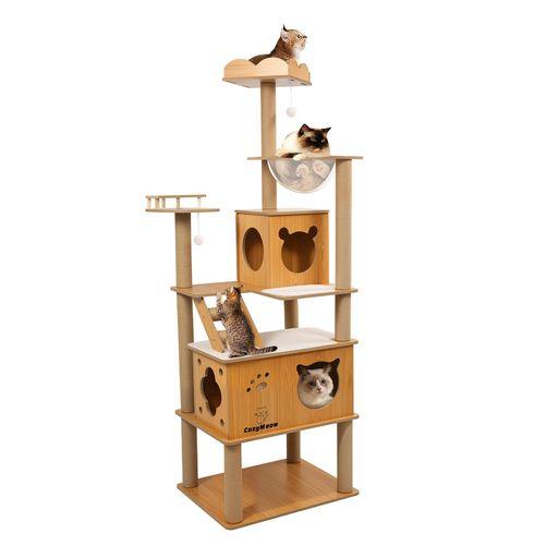[COZYMEOW] キャットタワー 木製 スリム 宇宙船 据え置き 厚さを増した板材 キャットハウス つめとぎ 猫 大型猫用 爪とぎ キャットウォーク 多頭飼い 人気 猫タワー おしゃれ かわいい ねこ …