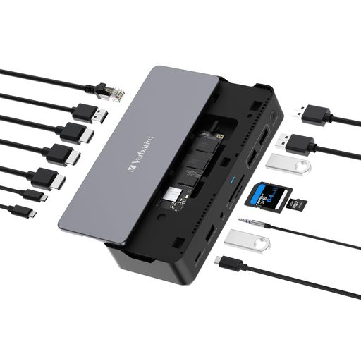 バーベイタム(VERBATIM) バスパワー USB TYPE-Cハブ ドッキングステーション 15 IN 1 HDMI×2 ディスプレイボード USB-A×4 USB-C×3 インサーネット SD MICRO SD オーディオ 内蔵M.2