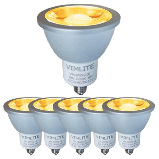 VIMLITE LEDハロゲン電球 EZ10 12V COB6W JR50 LEDスポットライト 30度 ハロゲン形50W~60W相当 密閉器具対応 (電球色相当(2700K), EZ10口金 6W (6個セット))