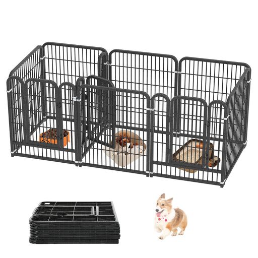 HEEOREV ペットサークル 犬 ゲージ ペットフェンス 犬 サークルケージドア付き [3つのドア(9枚組)210×70×80CM-シルバーブラック] ？ レイアウト自由 トイレトレーニング 脱走防止 自立 ケージ … 8,696円