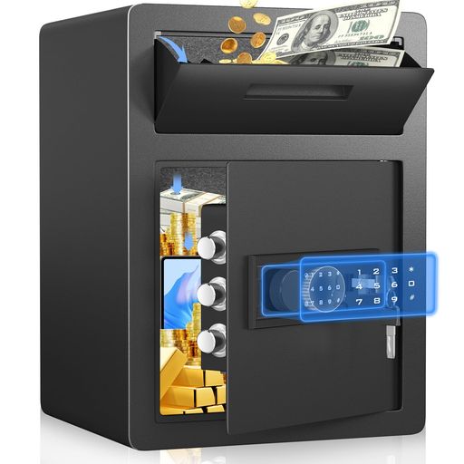 KAVEY 金庫 家庭用 45L 2 IN1スロットビジネス金庫 小型 テンキー式 緊急キーでロック解除 お金 ジュエリー 貴重品 床・壁に固定可能 家庭 事務所 旅館 店に適し 日本語マニュアル付き
