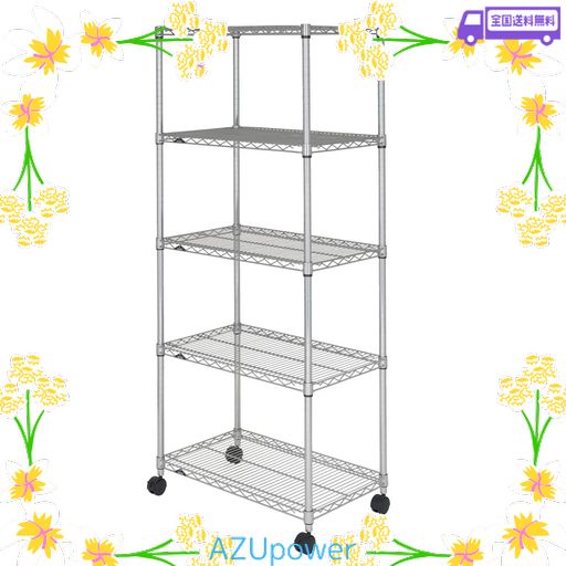 ドウシシャ ルミナス レギュラー ラック スチールラック 収納棚 幅75 5段 隙間収納 防錆加工 業務用 耐荷重250KG (棚板1枚あたり) キャスター付き 豊富なカスタムパーツ ポール径25MM 幅76×奥…