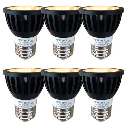 FWAYTECH LEDスポット E26口金 狭角 ブラック 調光器対応 7W LEDハロゲン電球60W~75W相当 ダクトレールLEDスポットライト 密閉器具対応 6個セット (電球色相当(2700K), 本体黒 (狭角15度) E26口金 調光…