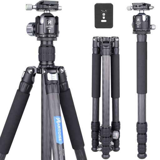 カーボン三脚 ARTCISE 10層カーボンファイバー材質 2023年 デザイン 29MMパイプ径 四段ナットロック式 撮影三脚 三段開脚 一脚伸縮可変式 プロカメラ三脚 軽量トラベル三脚 全高1790MM 三脚バッ…