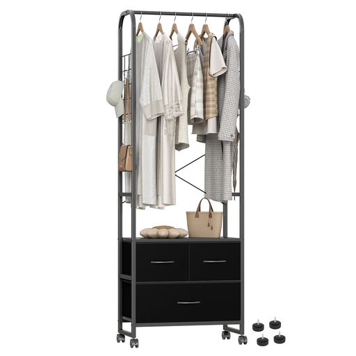 LUNARLIGHT ハンガーラック チェスト タンス 隙間収納 デッドスペース クローゼット 収納棚 収納チェスト ストッパー付きキャスター 引き出し付き サイズ幅60奥行29高さ175CM コンパクト おし…