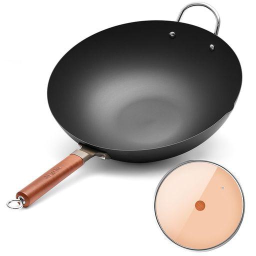 WANGYUANJI フライパン深型 36CM 中華鍋 炒め鍋 IH ガス対応 蓋付き 北京鍋 蓋付き 中華料理店 レストラン 家庭用