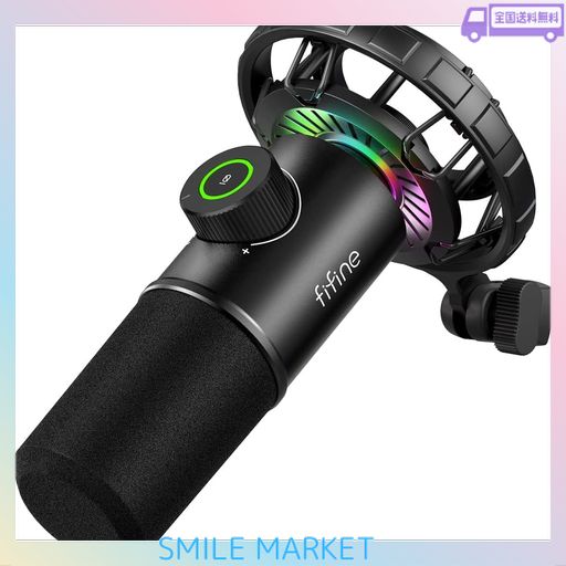 FIFINE USB ダイナミックマイク パソコンマイク プレステマイク 単一指向性 イヤホン出力端子あり ゲーミングRGBライティング ワンタッチミュート YOUTUBE SKYPE DISCORD ZOOM 録音 ゲーム実況 ボイ…