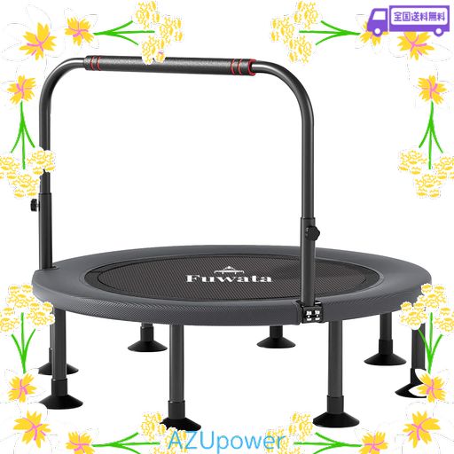 FUWATA トランポリン 手摺付き 8本脚 直径102CM 耐荷重200KG 大人用 子供用 室内用 静音 折りたたみ ダイエット 収納便利 組み立て簡単 耐久性高い 室内室外兼用 (8本脚, ダークグレー)