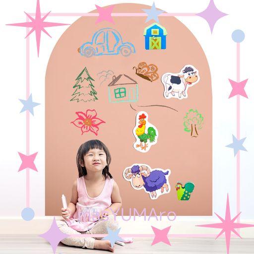 WARASEE マグネット チョーク ボード アーチ型 80×100CM タープピンク 粘着式 ブラックボード シート 子供部屋/リビング用 お絵描き・メモ対応